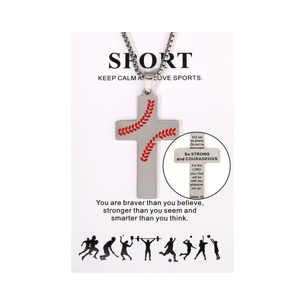 Wholesale Sports Style Basketball Rugby Football Stainless Steel Cross Pendant Necklace